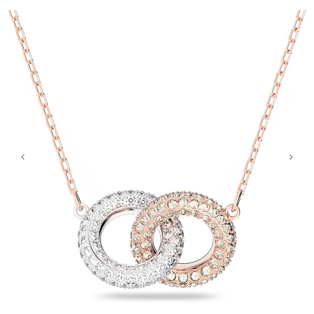 Swarovski Dextera necklace Intertwined circles, White, Rose gold-tone plated